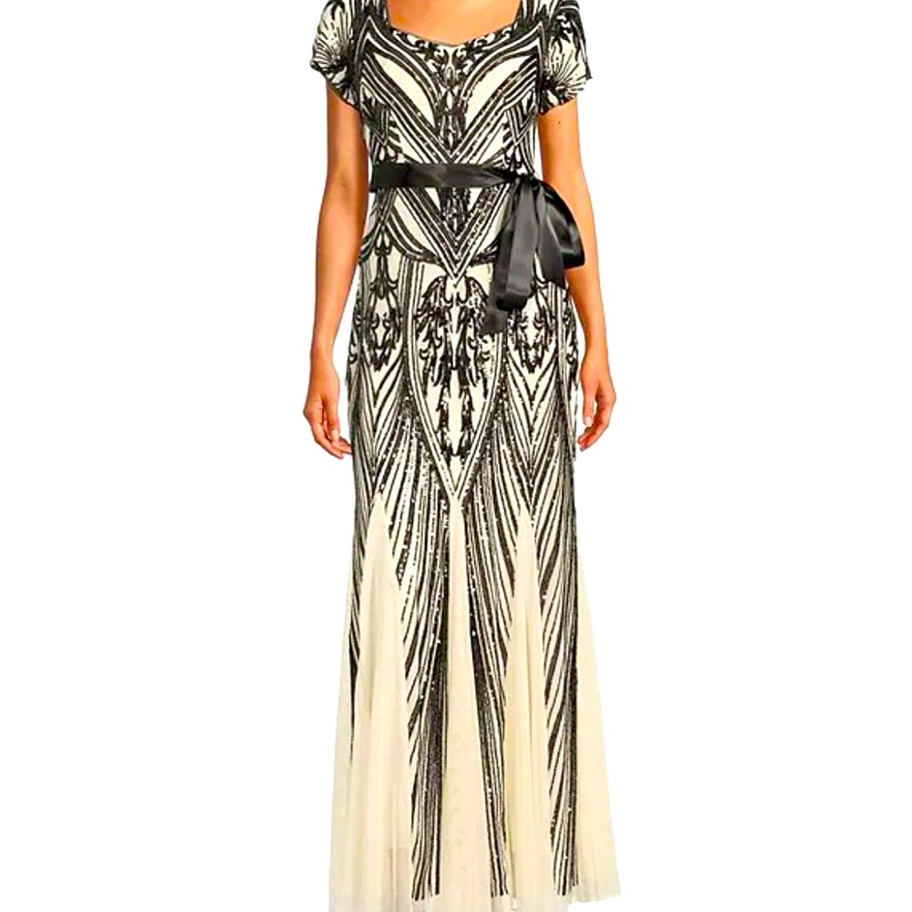Short Sleeve Sweetheart Neck Embellished Sequin Panel Godet Dress